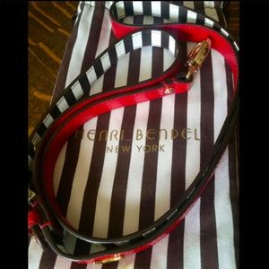 RARE! Henri Bendel West 57th Saffiano Leather Stripe Dog Leash - Red